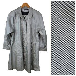 Vintage Check Trench Coat size 8 duster Academia Detective Grey Raincoat Midi